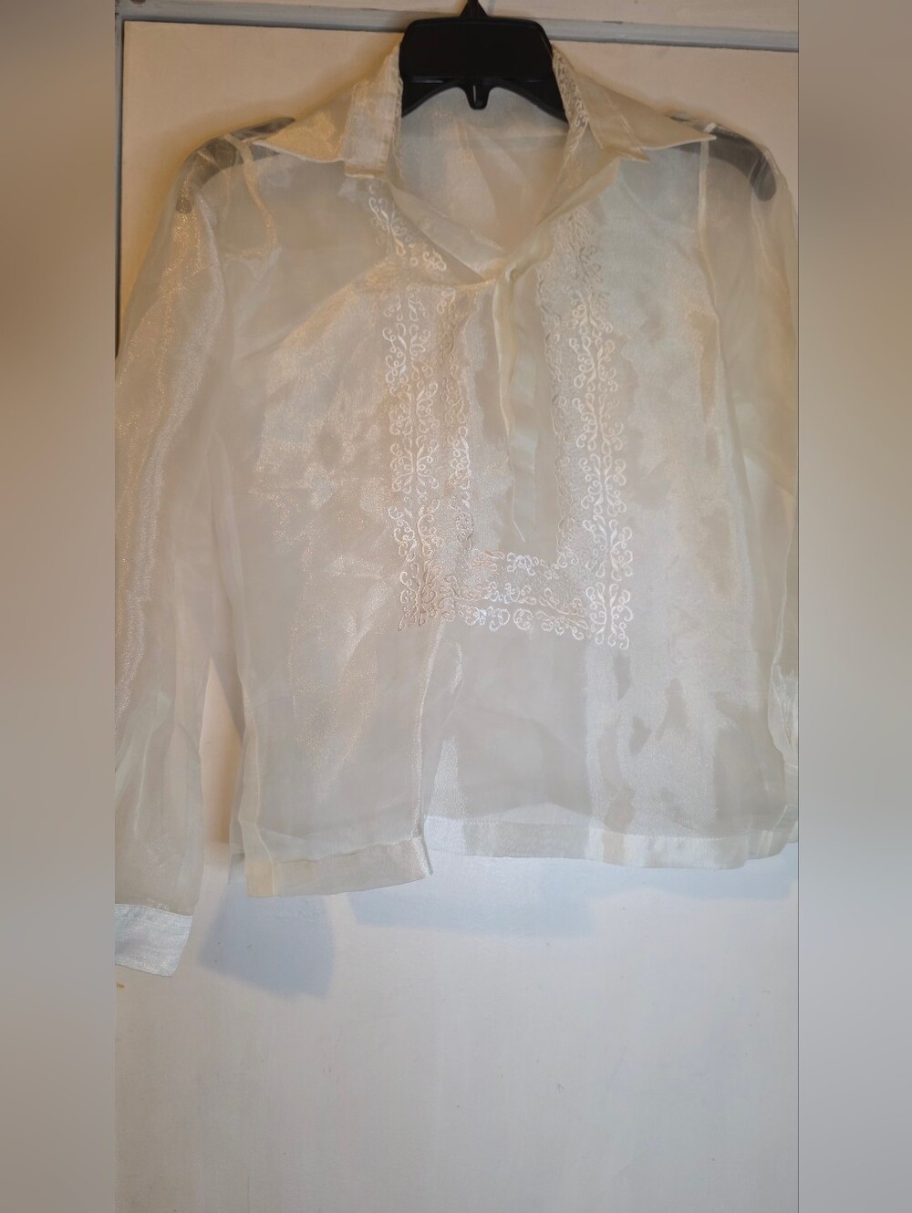 Barong Filipino Women Blouse Sheer Collar XS